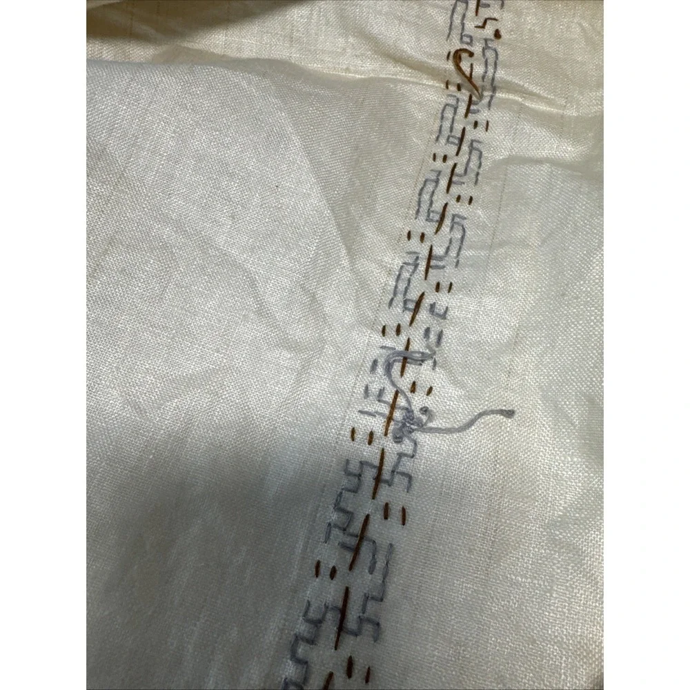 VTG Linen Hand Embroidered Cross Stitch Tablecloth Floral 54x68